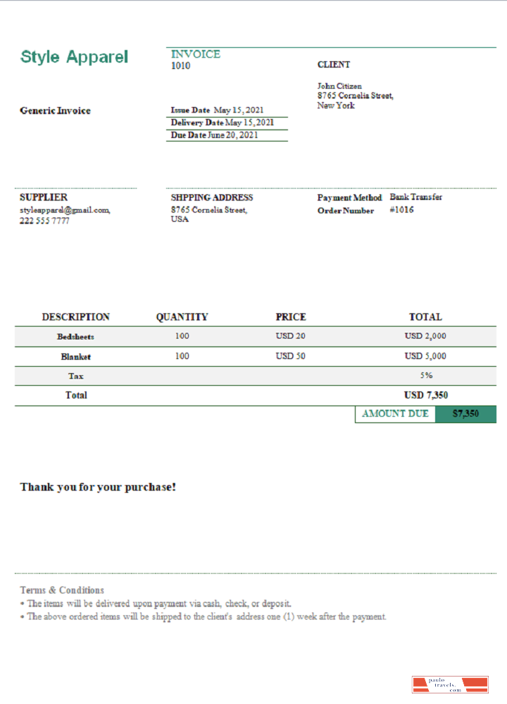 USA Style Apparel invoice PSD template